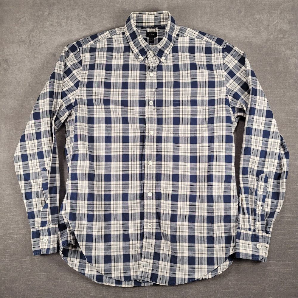 J Crew Vintage Blue White Plaid Button Up Shirt Long Sleeve Mens Size Medium
